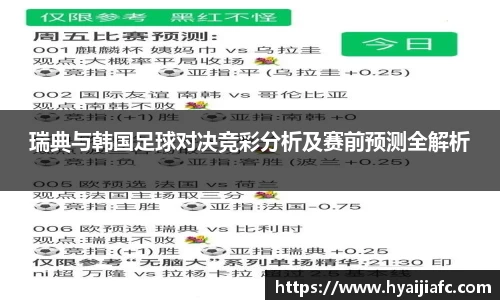 瑞典与韩国足球对决竞彩分析及赛前预测全解析